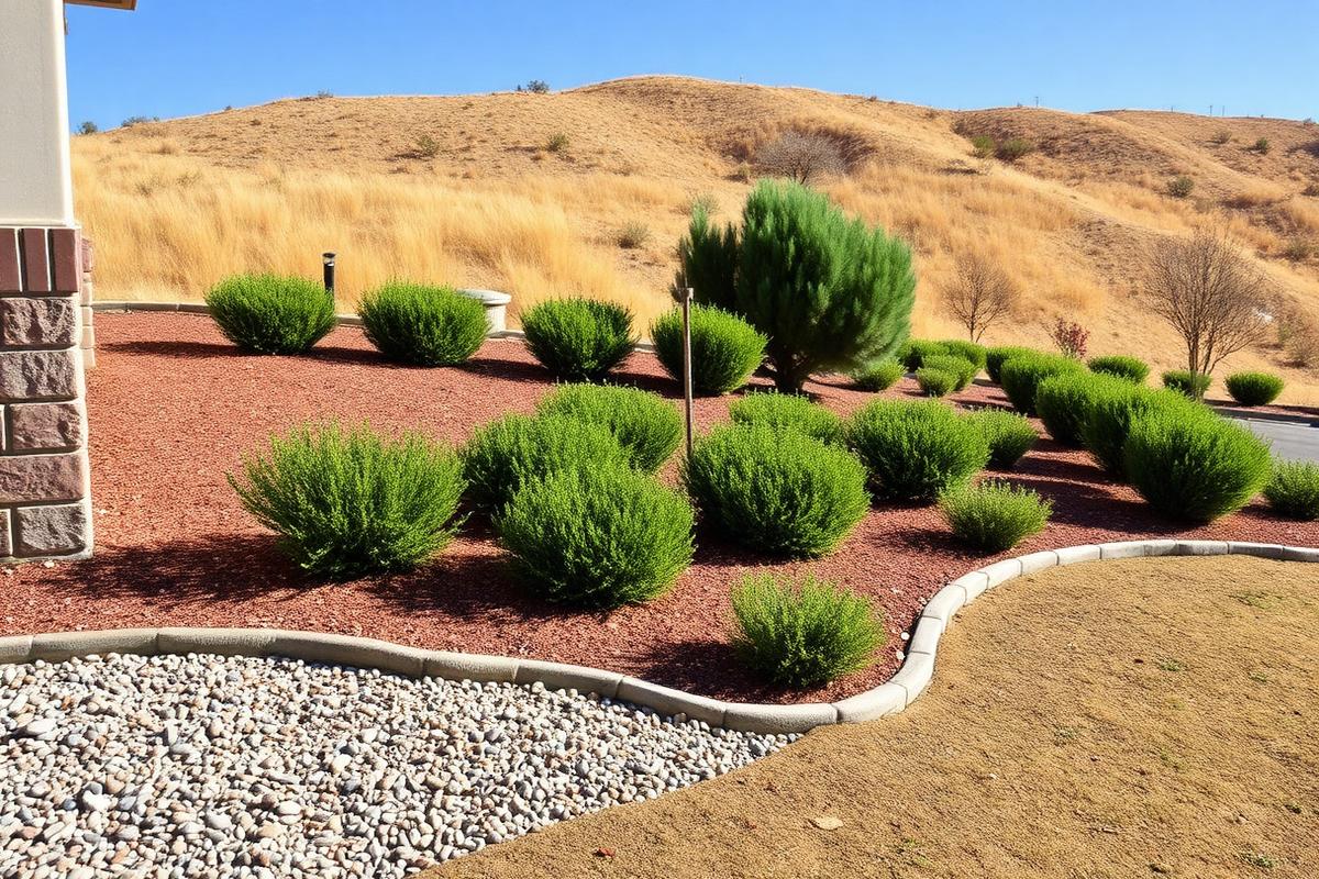 Home with cleared, well-spaced landscaping and gravel next to the foundation