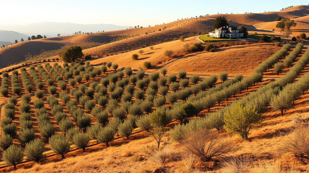 Hillside avocado and citrus groves meeting a residential parcel